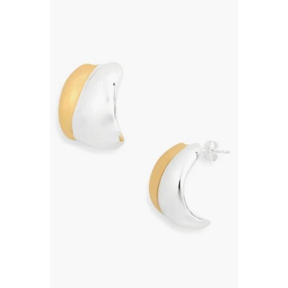 💕NORDSTROM RACK💕 Two Tone Chunky Huggie Earrings ~ Gold/Silver NWT - Picture 2 of 3